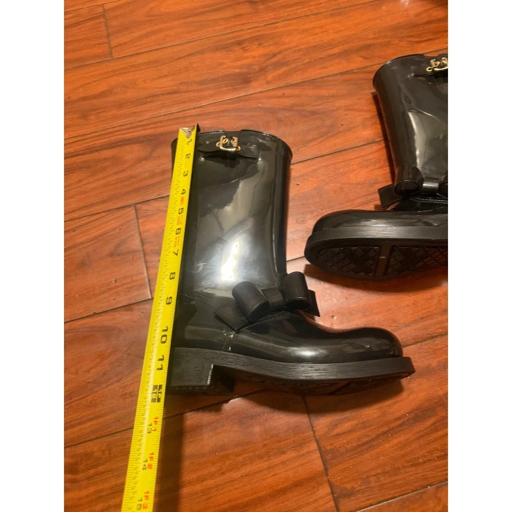 RED Valentino Black Patent Bow Rain Boots Mid Calf Buckle EU 37